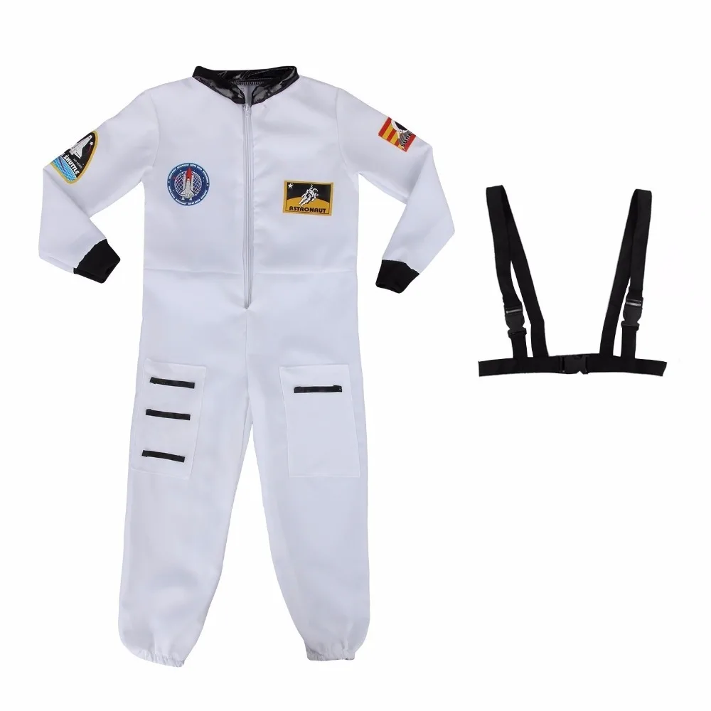 Child Kids Astronaut Costume Spaceman Fancy Dress Outfit Uniform Halloween Cosplay Spacesuit(White M 5-10 years) | Тематическая