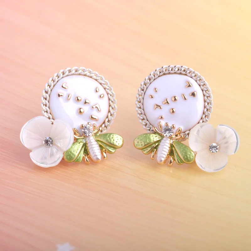 Blucome Новое Прибытие Shell & Цветы и Пчелы Серьги Позолоченные Feminino Уха Пирсинг Aretes