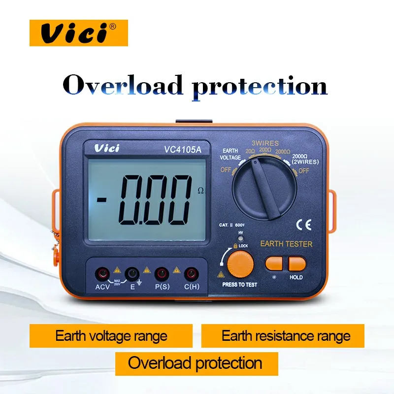 VICI VC4105A цифровой тестер сопротивления заземления заземление напряжение Ом мегомметром метр 0-200 в 0-ом ЖК-дисплей