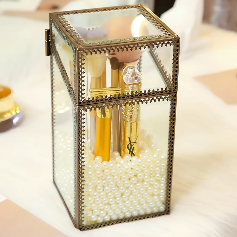 Органайзер для кистей макияжа золотистый с жемчугом|acrylic box|makeup organizeracrylic makeup organizer