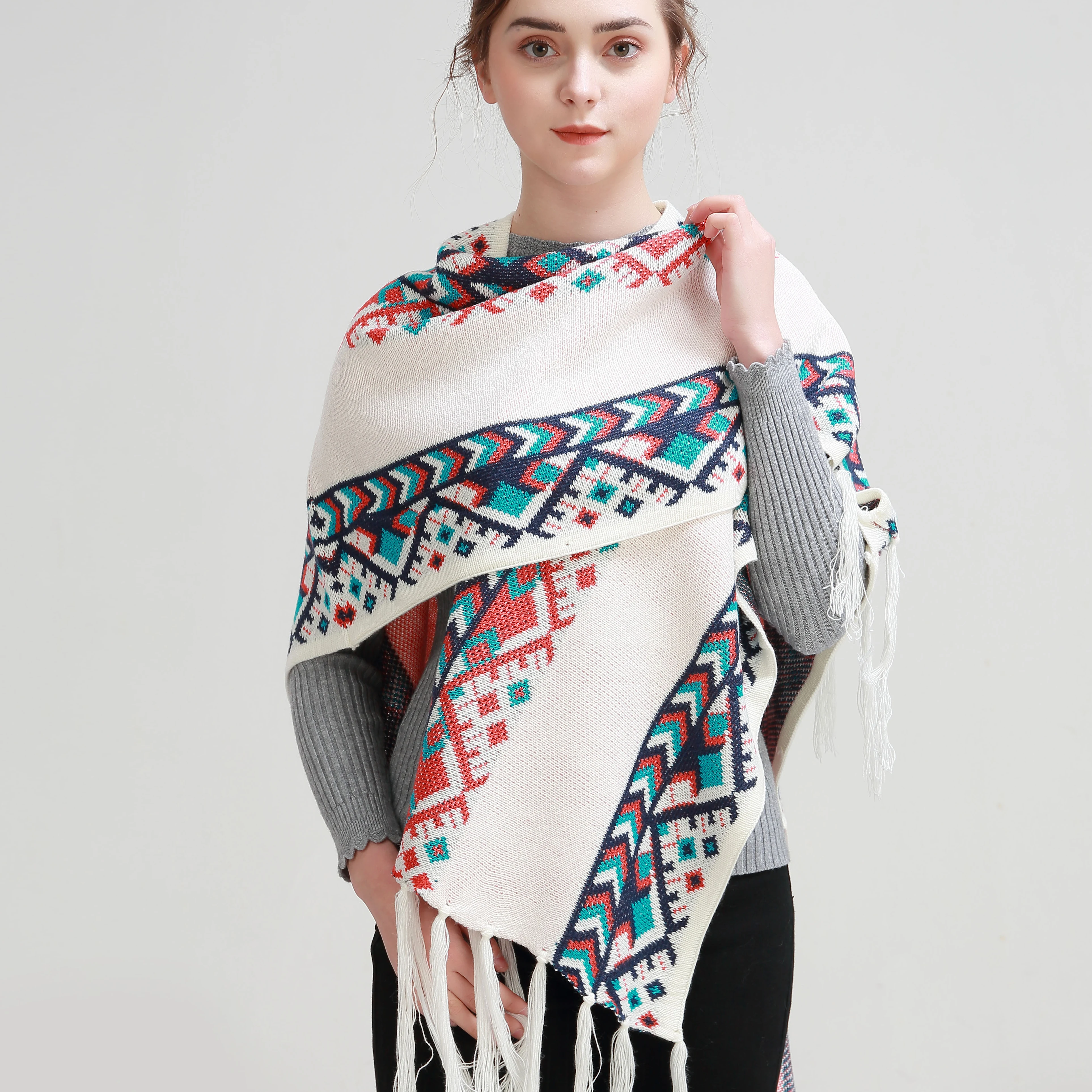 SUMEIKE Модный женский вязаный теплый зимний платок шарф с кисточками|blanket scarf|fashion