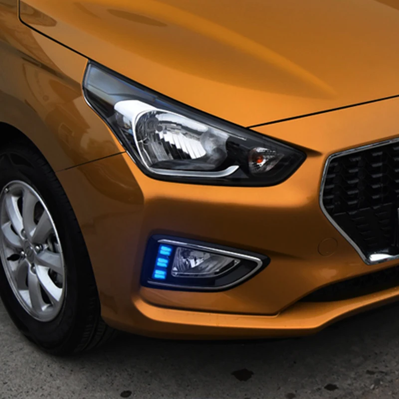 Hlxg 2 шт. светодиодные фары для Hyundai Verna 2017 2018 Белый DRL + желтые Сигналы поворота лед