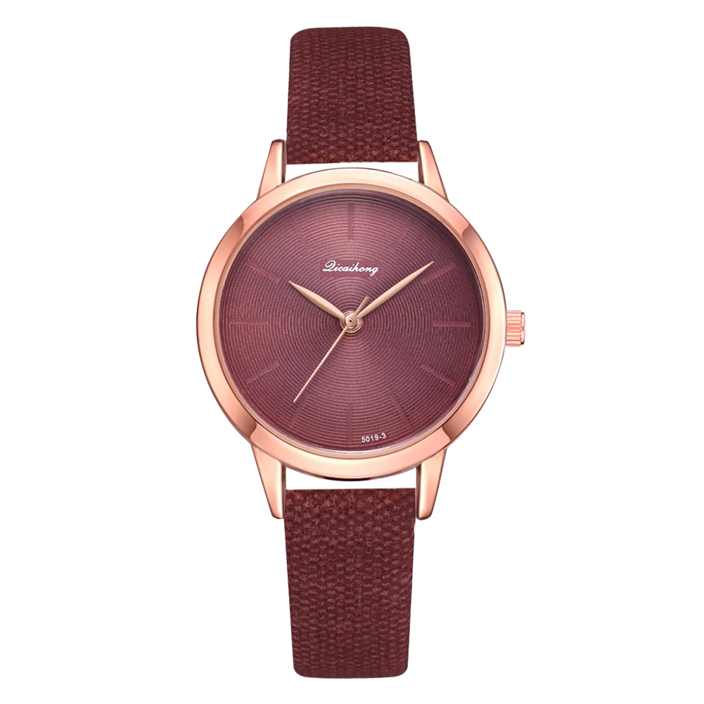 

New Women No Number Analog Round Dial Faux Leather Band Quartz Wrist Watch Gift