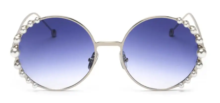 C21 silver blue Черные круглые жемчужные солнцезащитные очки, роскошные брендовые Оттенки для женщин, негабаритные солнцезащитные очки, женские классические очки с металлической оправой высокого качества - Цвет линз: C21 silver blue