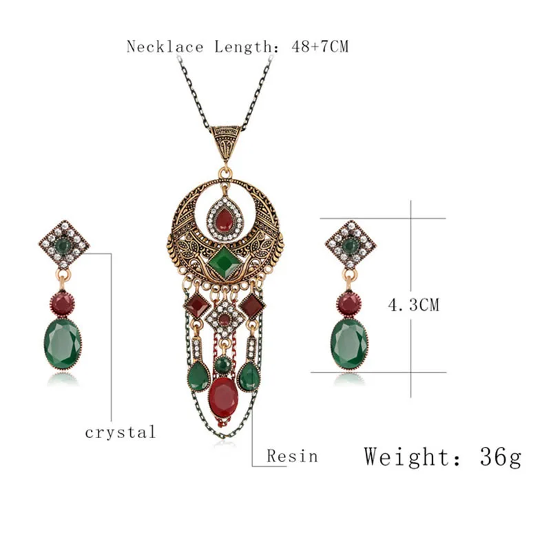 New Retro Rhinestones Crystal Pendant Necklace Chain Earrings Jewelry Set | Украшения и аксессуары
