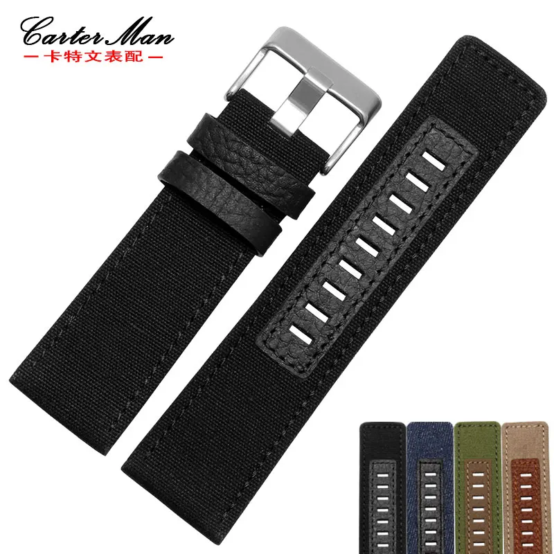 26mm black Холщовый ремешок для часов 24 мм 26 мм холщовый ремешок для часов нейлоновый холст ремешок для DZ4280 DZ1689 DZ4291 часы браслет - Цвет ремешка: 26mm black
