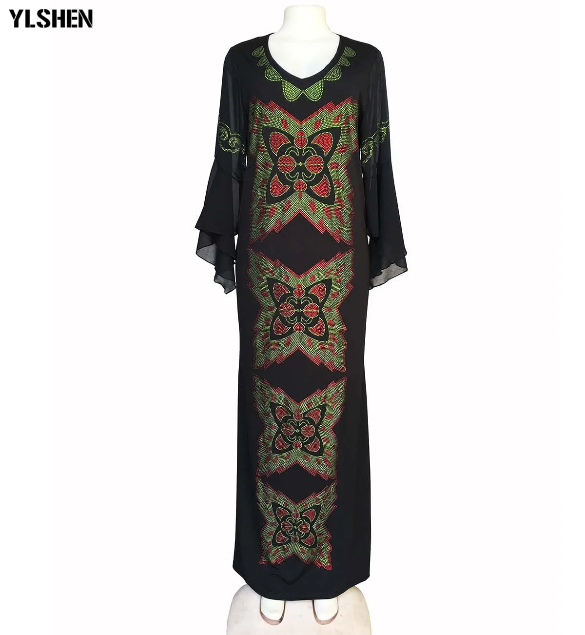 Женское платье в африканском стиле Dashiki с бриллиантами и бабочками