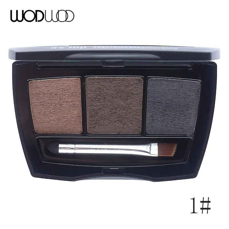 01 Wodwod брендовая косметическая пудра для бровей, 3 цвета, тени для глаз, коричневые тени для век, палитра с кистью, стойкий водостойкий макияж, набор - Цвет: 01