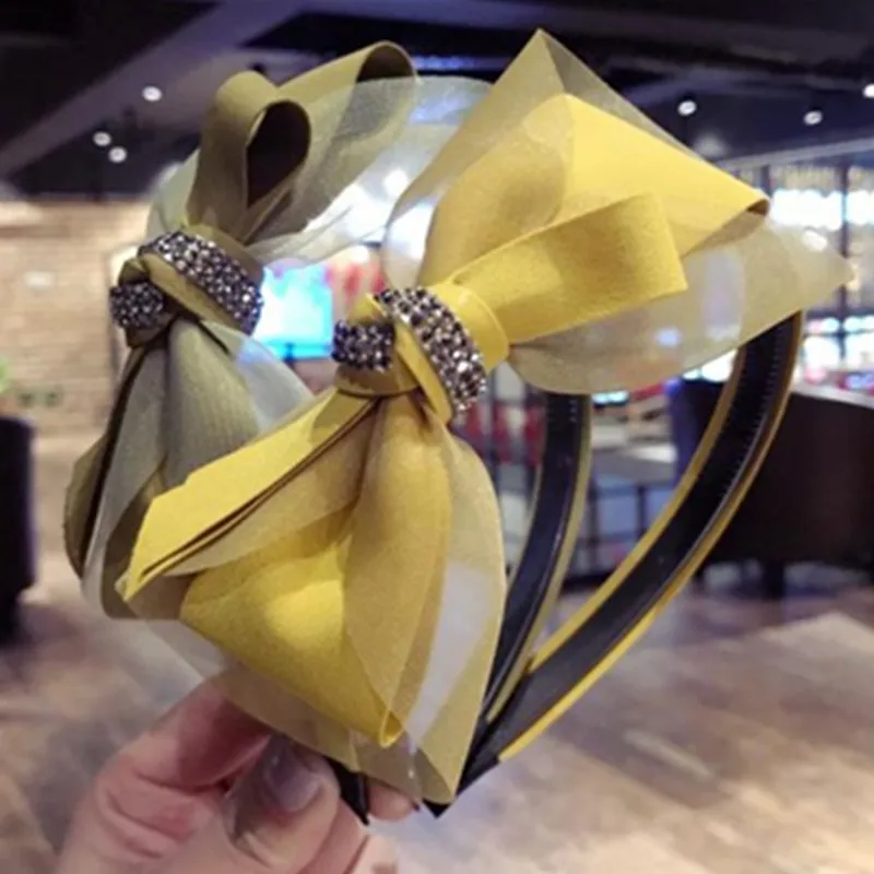 Женские аксессуары для волос с бантом и повязка на голову в виде кристаллов сбоку