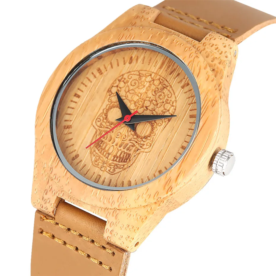 Часы наручные для мужчин и женщин стимпанк с бамбуковым циферблатом цветами