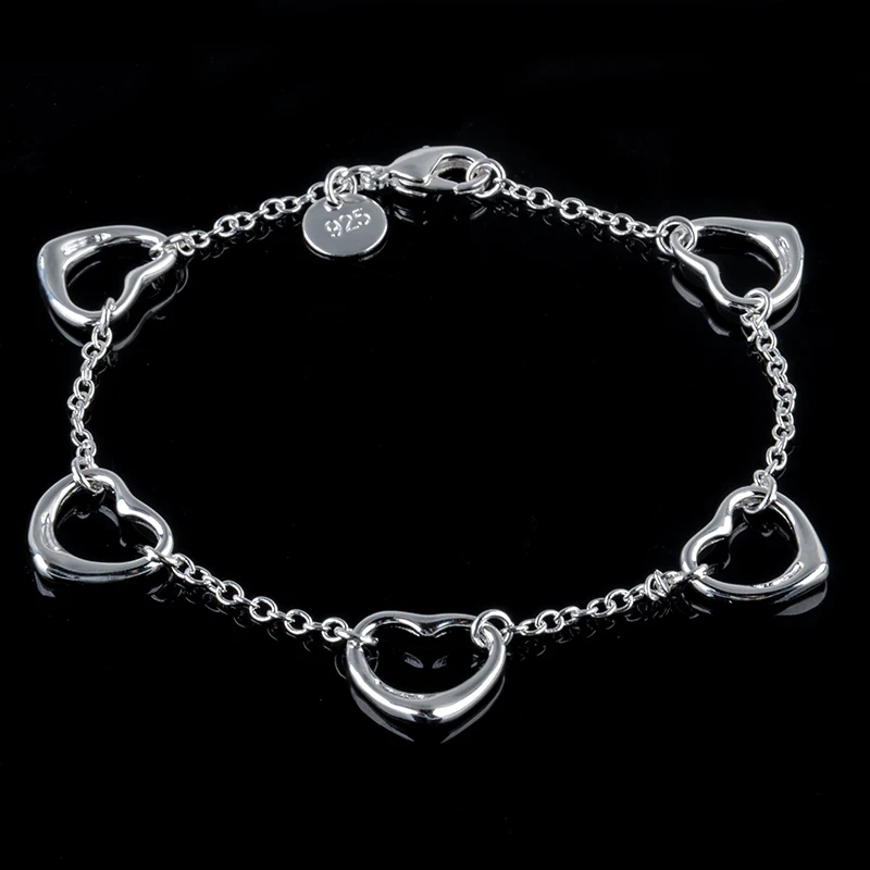 Модный посеребренный браслет цепочка модные браслеты с 5 сердечками и для женщин