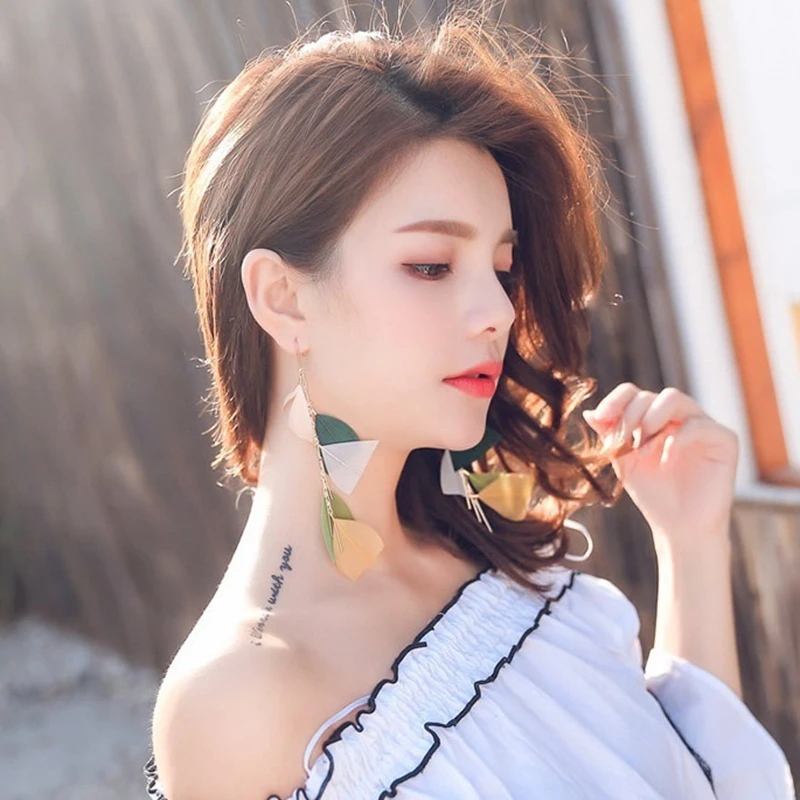 DREJEW Bohemian Triangle Feather Long Colorful Statement Earrings Christmas 925 Alloy Drop Sets for Women Jewelry 3100 | Украшения и