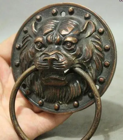 Китайская статуя Храмовая бронзовая фигурка Guard медный Лев Fu Foo Dog дверной
