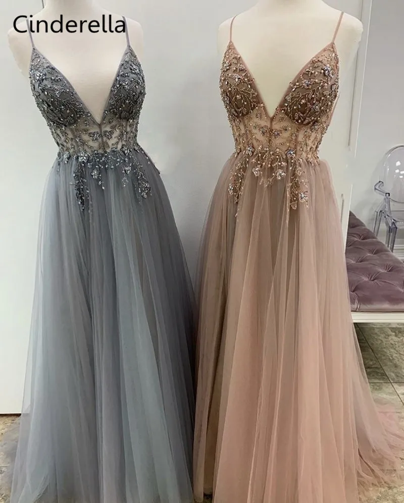 Роскошное платье Золушки с v-образным вырезом на тонких бретельках длиной до пола