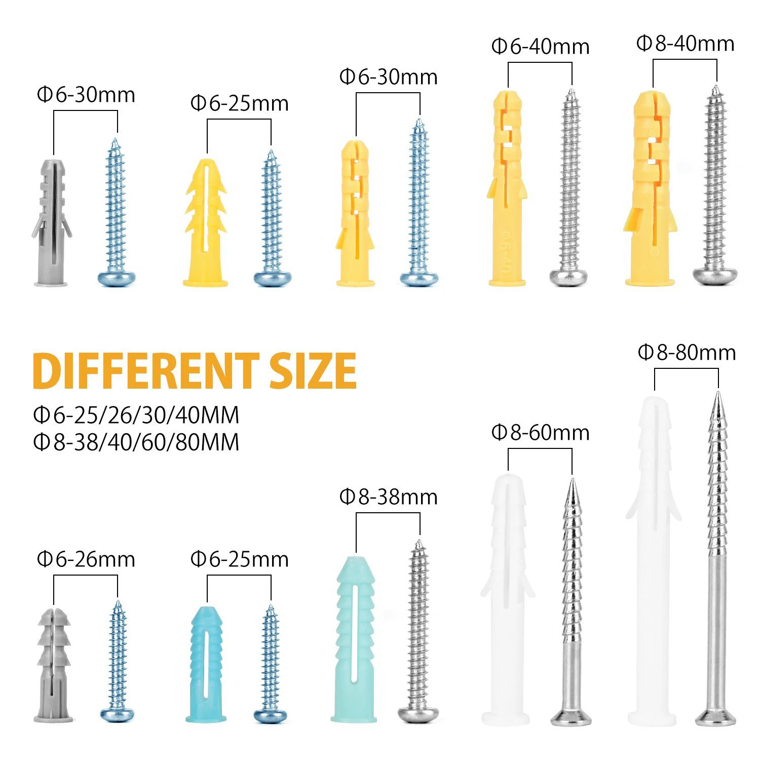 Plastic Self Drilling Drywall Ribbed Anchors Assortment with Screws Kit 200 Piece | Обустройство дома