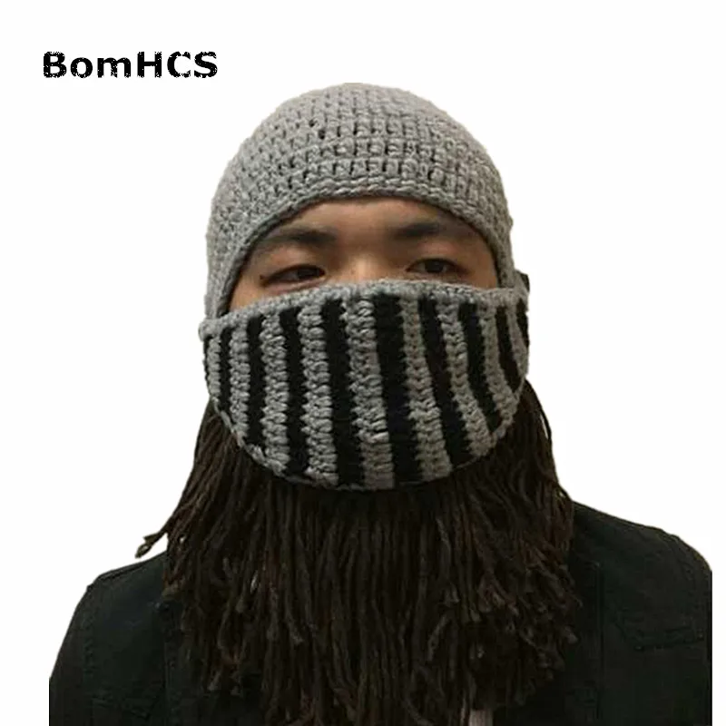 BomHCS забавные зимние теплые шапки для бороды косплей Римский рыцарь вязаный шлем