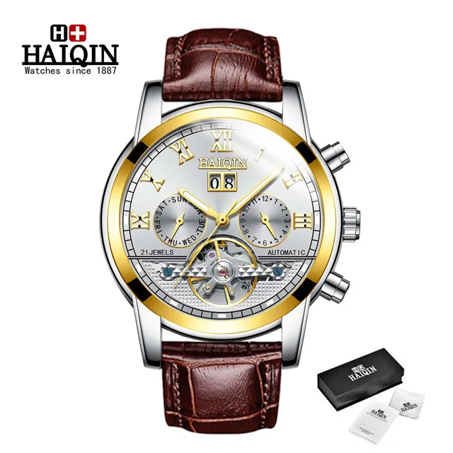 L-gold white Автоматические механические мужские часы Топ бренд HAIQIN Роскошные мужские часы бизнес турбийон военные мужские наручные часы Reloj Hombres - Цвет: L-gold white