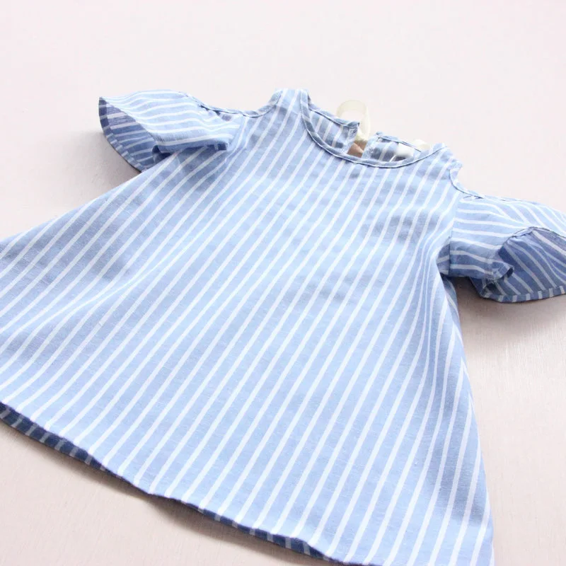 Cute Baby Girl Plaid Dresses Hot Summer Toddler Kids Girls Clothes Blue Striped Off-shoulder Party Gown Formal Dress | Детская одежда и