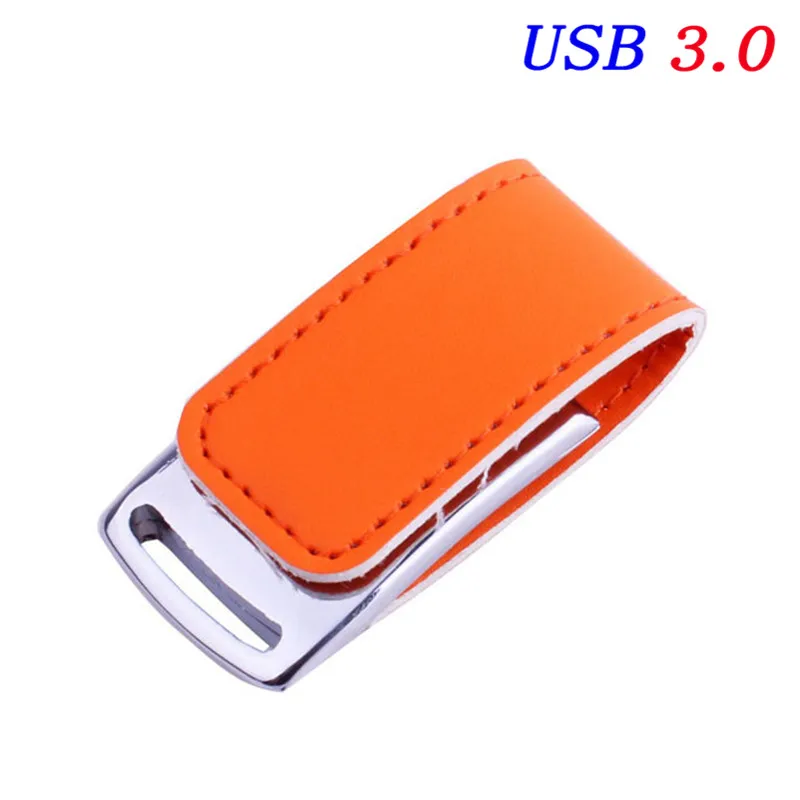 JASTER USB 3,0 логотип клиента металлический USB флэш-накопитель, кожа и металл брелок Мода creativo 4 ГБ/64 Гб карта памяти U диск - Цвет: Orange
