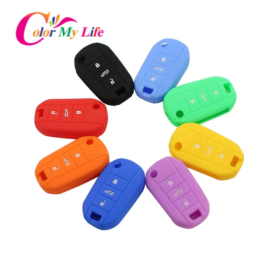 3 кнопки силиконовый автомобильный сложенный чехол для ключей подходит Peugeot 3008 208