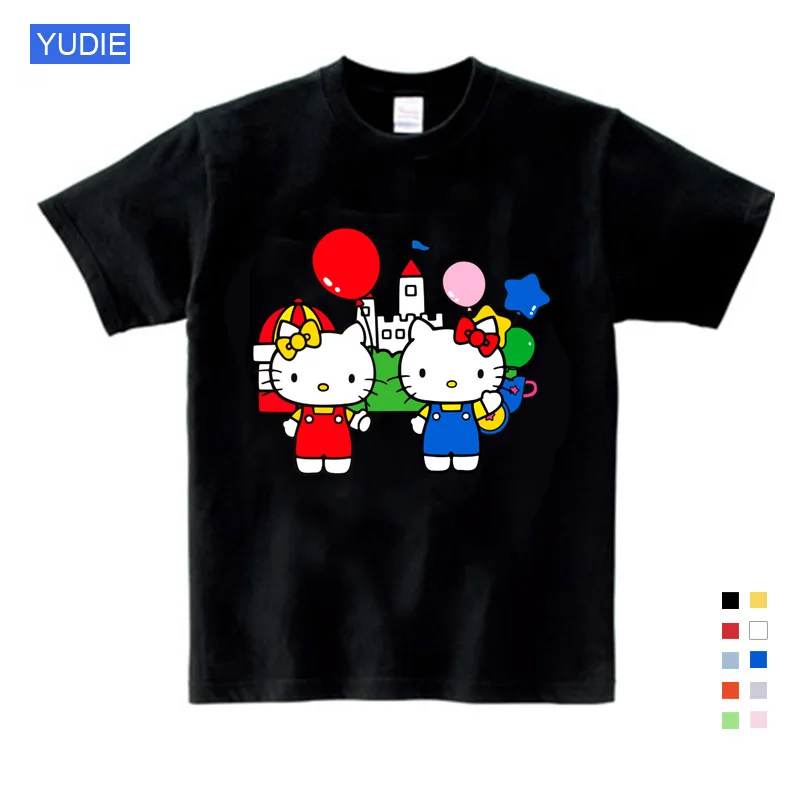 T-shirt6 Летняя Новинка; милая Повседневная Свободная футболка в стиле панк с принтом «hello kitty»; большие размеры; топы для мальчиков и девочек - Цвет: T-shirt6