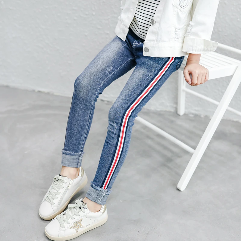 

Girls jeans leggings new 2019 spring kids clothes gradient ultra big girls elastic skinny pants children trousers 3 to 14 years