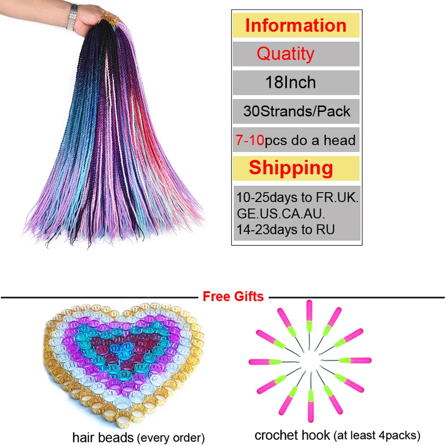 TOMO 24-Inch Small Crochet Braids Hair Senegalese Twist Ombre Synthetic Colored Braiding Hair Extensions image 4