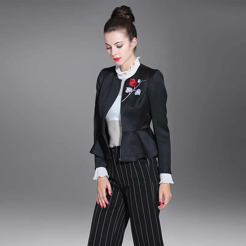 Новый бренд office костюм Для женщин с цветочным рисунком розы Вышивка пальто на