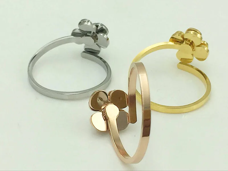 Модное женское кольцо из нержавеющей стали с цветами в виде камелий розовое