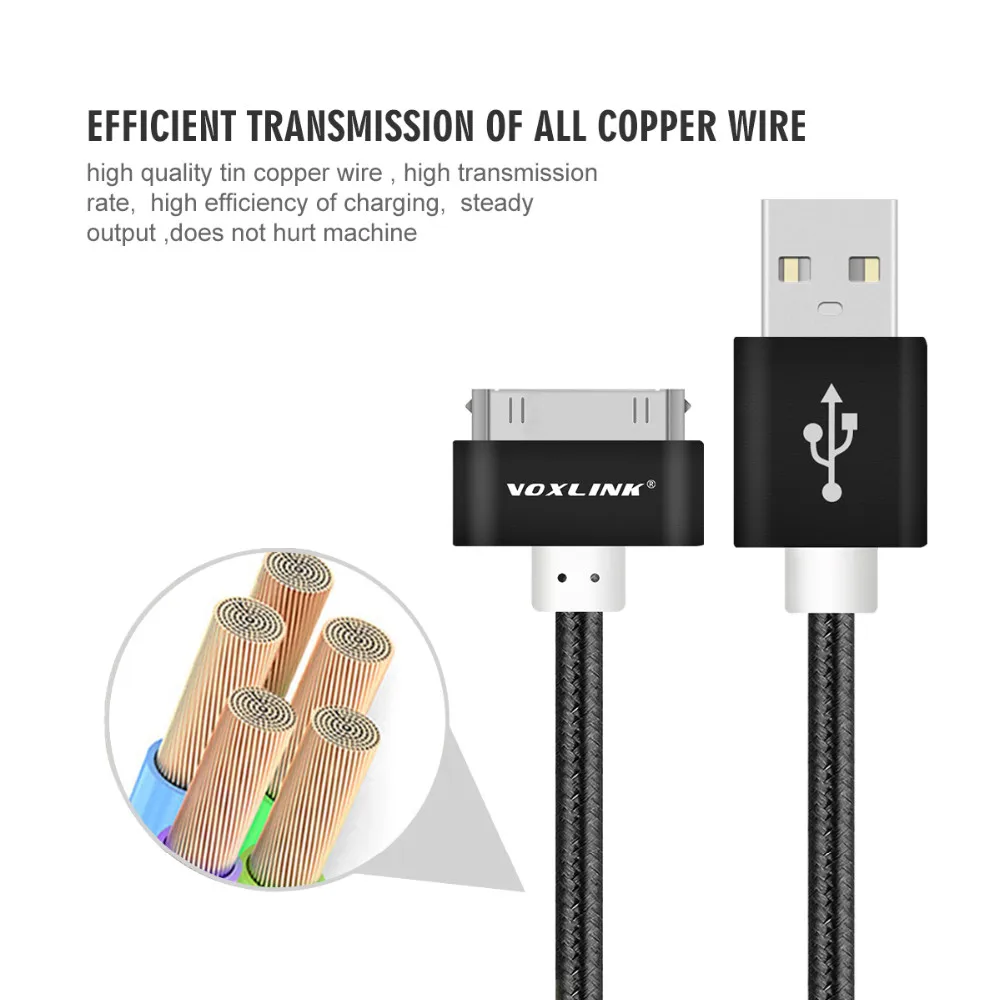 30 контактный USB кабель VOXLINK для iphone 4 3 упаковки в нейлоновой оплетке адаптер