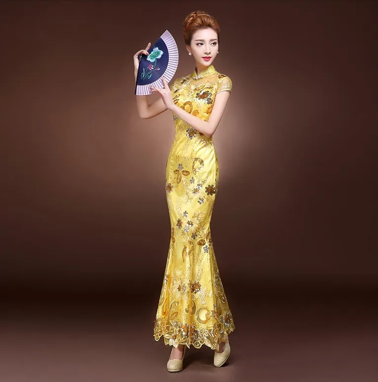 Женское длинное платье Ципао традиционное китайское с вышивкой|qipao styles|dress