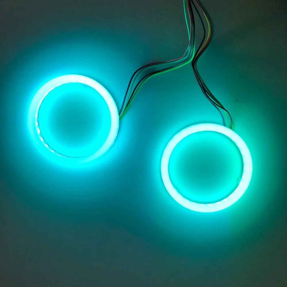 2 шт. RGB универсальный авто светодиодный светильник в виде ангельских глаз хлопок светильник RGB halo Кольцо Комплект с крышкой и удаленного 60/70/80/90/100/100/110/120 мм