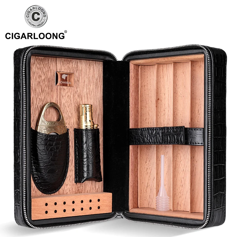 CIGARLOONG COHIBA Cedar Wood Путешествия Портативный кожаный портсигар коробка для сигар с