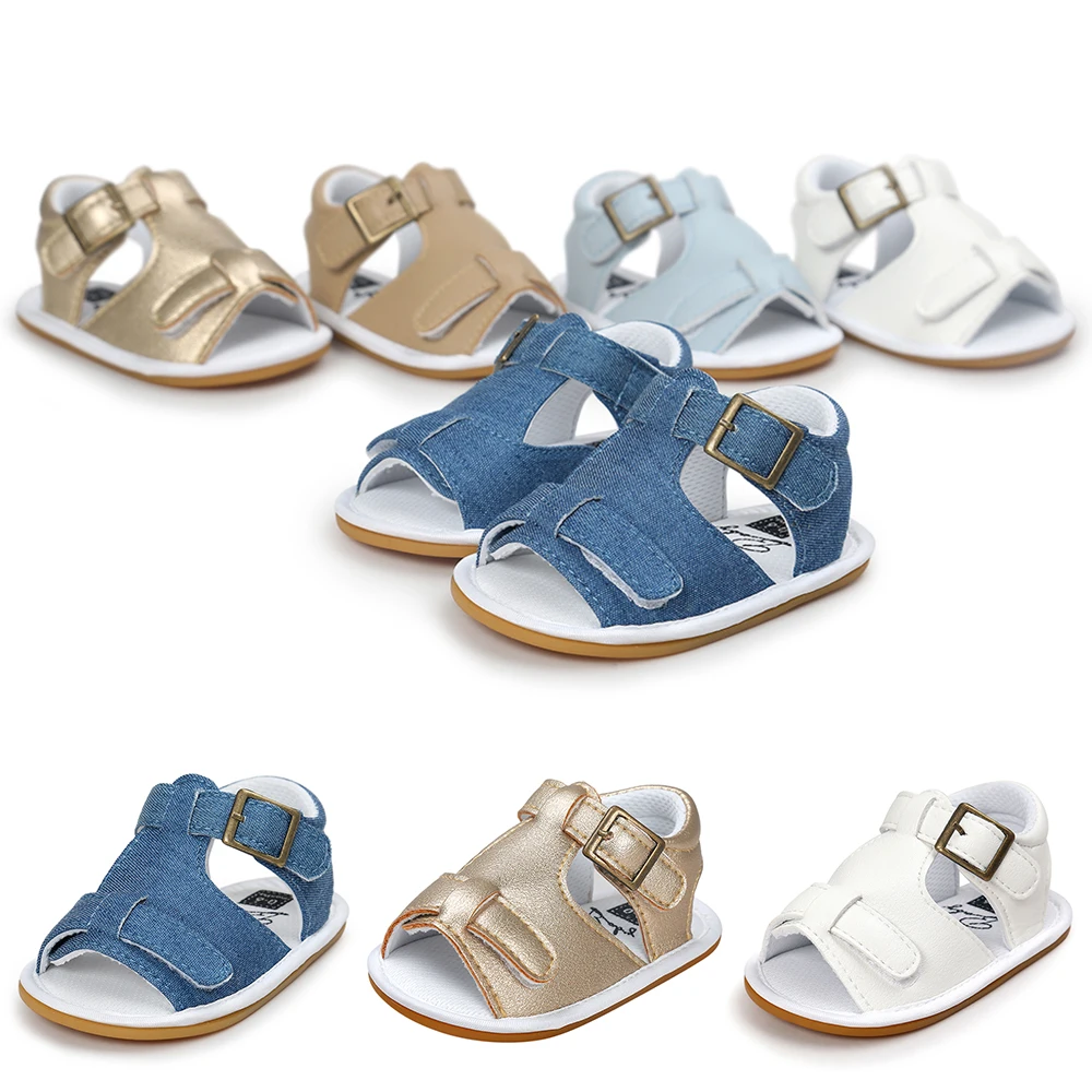 Летние сандалии для маленьких мальчиков кожаные металлические джинсовые