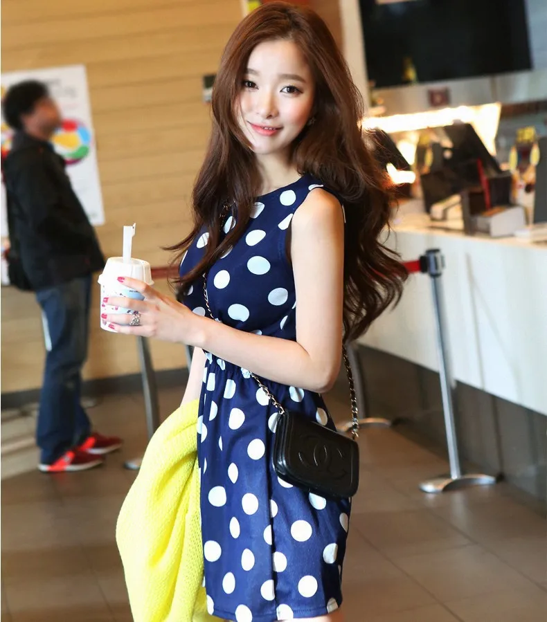 2015 best selling fashion women mini dress new chiffon polka dot waist belt 2792 | Женская одежда
