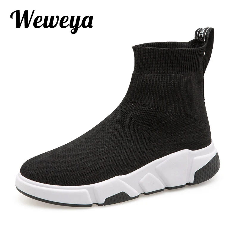 Женские высокие кроссовки-носки Weweya в полоску на платформе мягкие эластичные