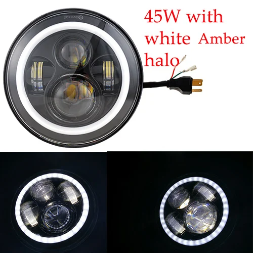 45W with halo black SUP-светильник 7 дюймов светодиодный головной светильник дальнего и ближнего света светодиодный налобный фонарь с ангельским глазом Halo Ring для мотоцикла Harley Touring Softail FLD - Цвет: 45W with halo black