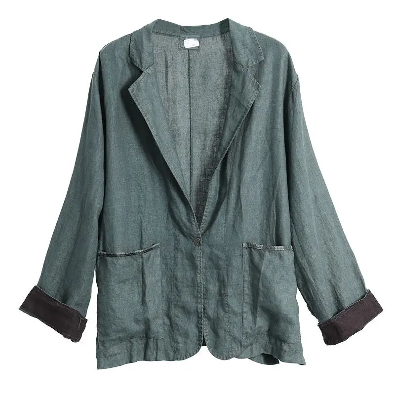 Свободный Повседневный льняной пиджак в стиле ретро приталенный с лацканами