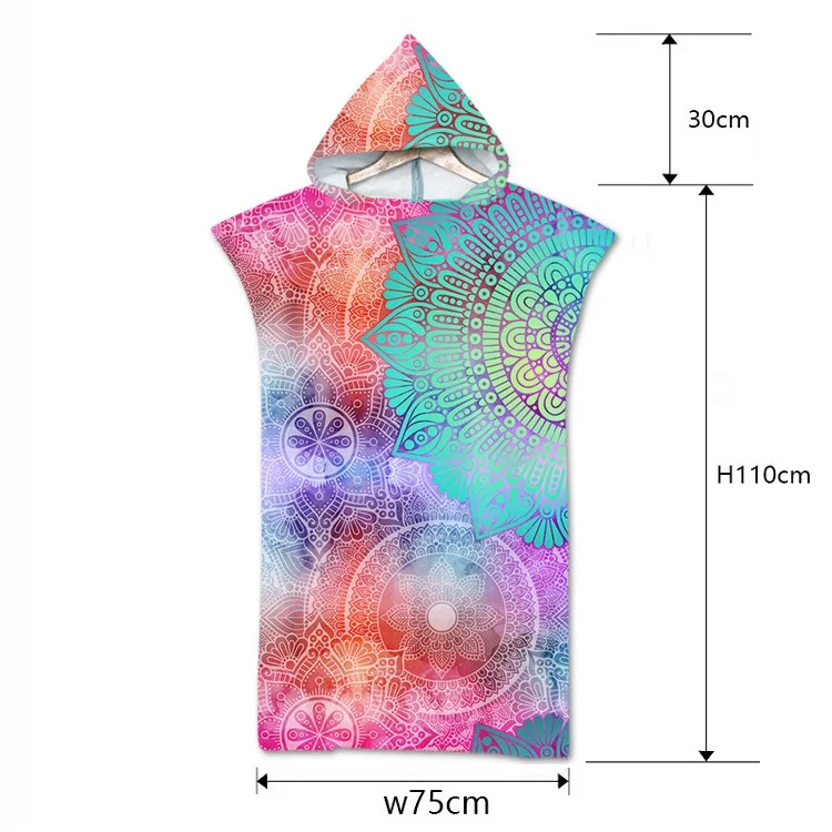 Bohemian Printed Microfiber Bath Beach Towel with Hood Hooded Towel Poncho for Swimming Beach Surf Man Woman Bathrobe Beachwear