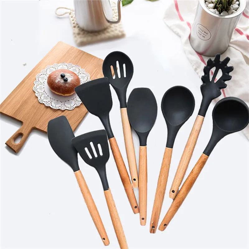 ONEUP Kitchen Utensils-Cooking Utensil 8 PiecesUtensil Set Silicone Heat-resistant With Beech Wood Spoon Nonstick Pots | Дом и сад