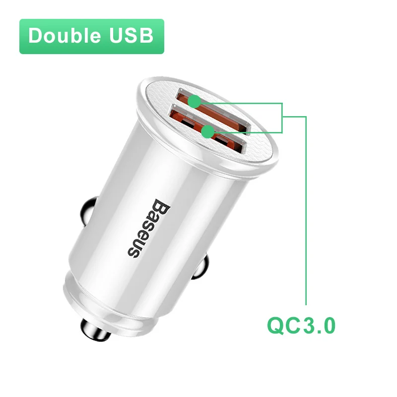Dual QC3.0 White Baseus 30 Вт автомобильное зарядное устройство с type C PD быстрое зарядное устройство для iPhone 11 Pro Max Quick Charge 4,0 3,0 SCP AFC для HUAWEI Xiaomi samsung - Тип штекера: Dual QC3.0 White
