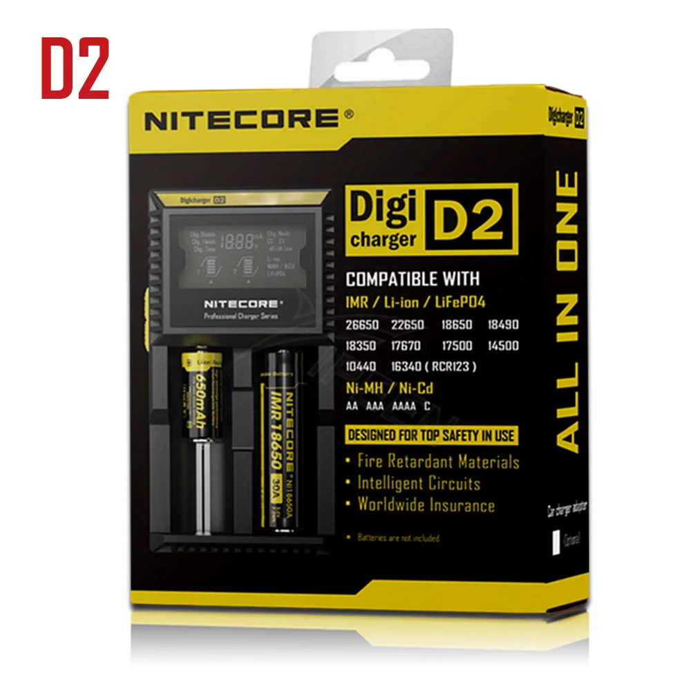 Бренд Nitecore D4 D2 I4 I2 Digi зарядное устройство lcd интеллектуальная схема Li-Ion для 26650 18650 16340 14500 AAA автомобильное зарядное устройство - Цвет: D2 2018
