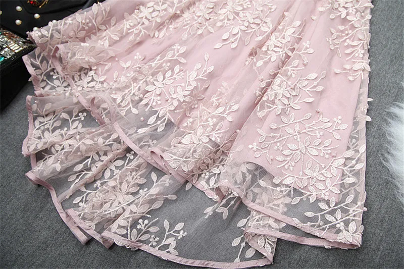 Summer Dresses Women Designer Butterfly Sleeves Transparent Beading Embroidery Asymmetrical Dovetail Tulle Party Dress Sexy