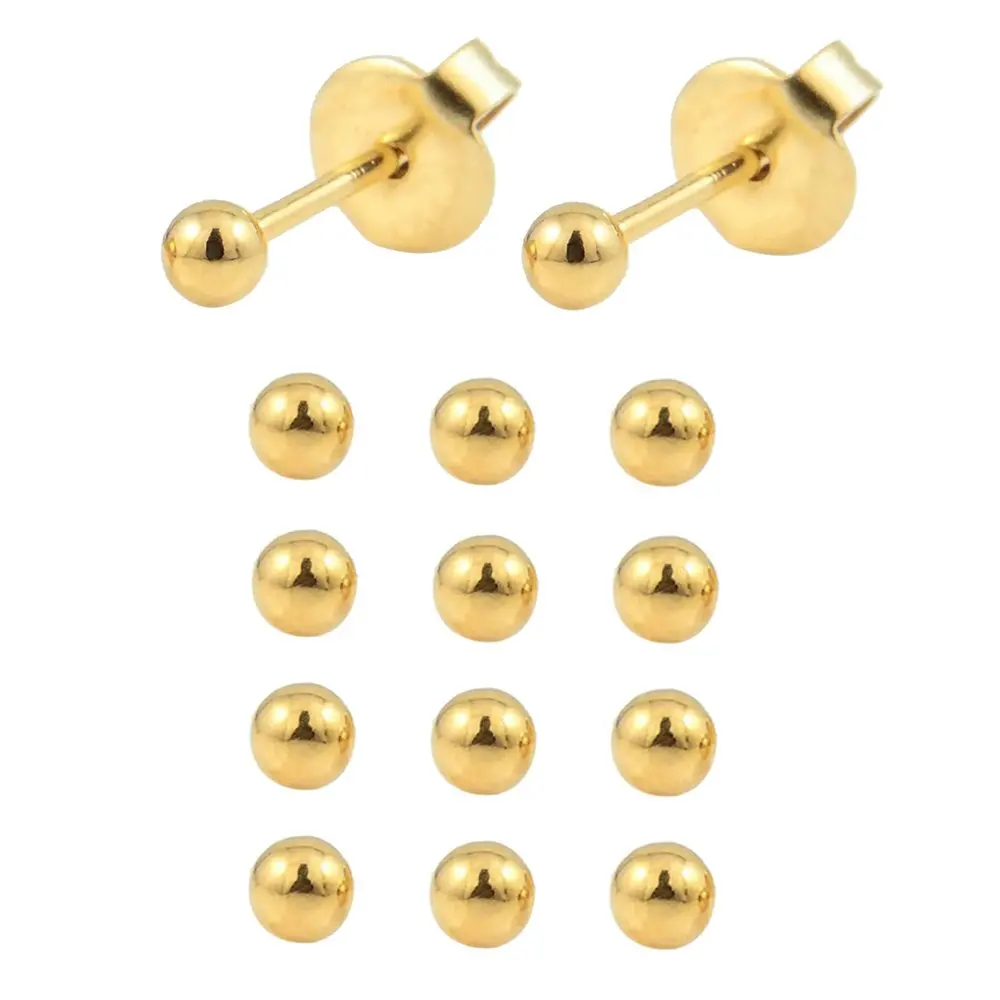 GP 3mm Ball 12 пар хирургических серьги-гвоздики из нержавеющей стали с камнем рождения, серьги для пирсинга, серьги-гвоздики с кристаллами, ювелирные изделия в форме бабочки, короны, жемчуга, формы сердца - Окраска металла: GP 3mm Ball