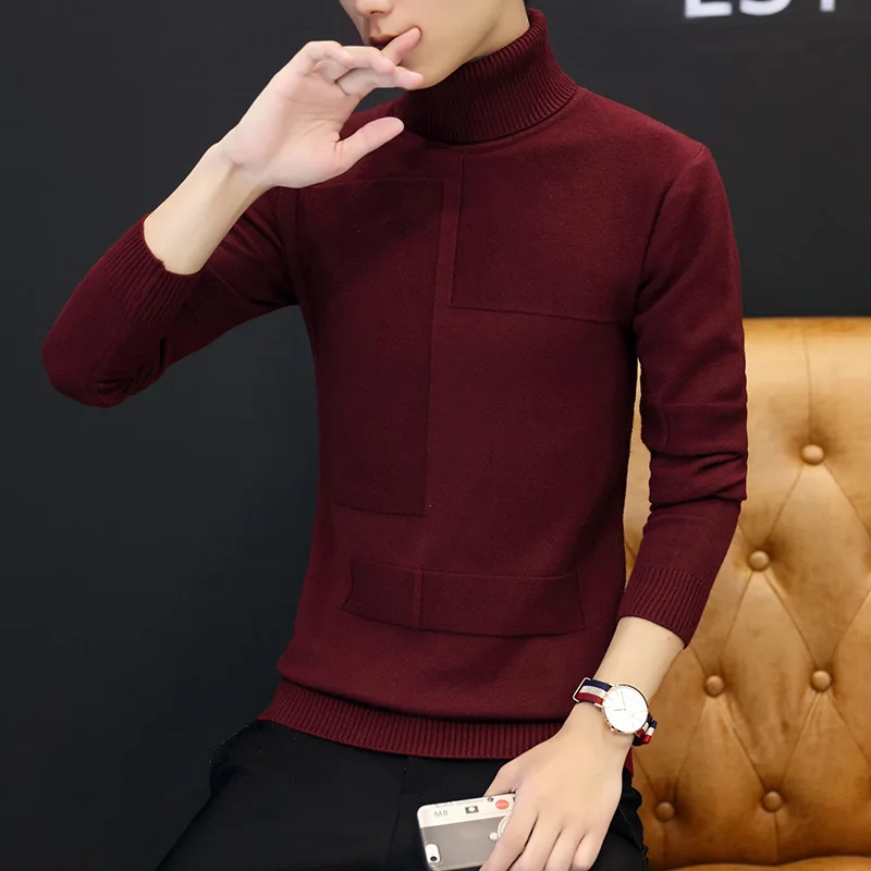Мужская одежда с высоким воротником однотонный пуловер длинными рукавами серого