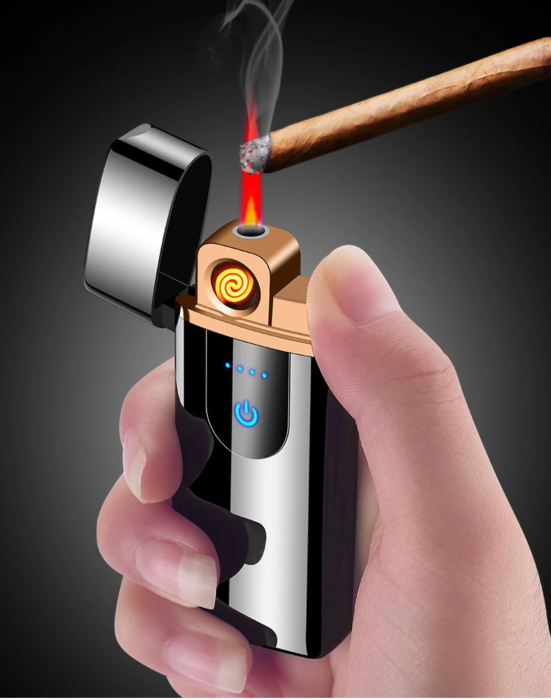 Двойная пожарная ультра-тонкая металлическая Электронная Зажигалка USB Windbreak