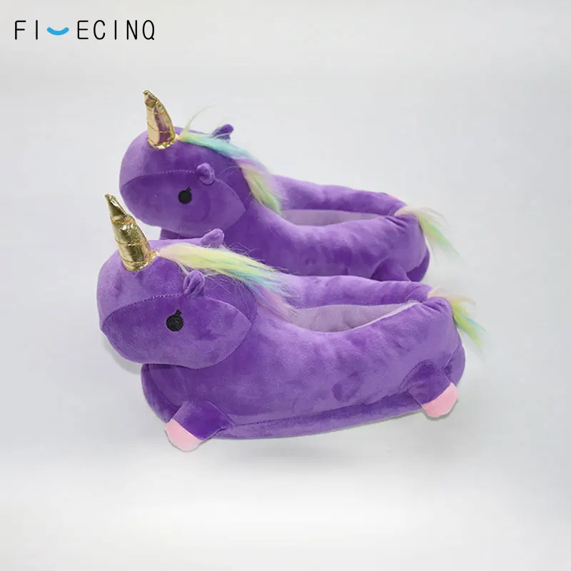 purple Тапочки с единорогом; обувь с героями мультфильмов; карнавальные вечерние женские и мужские забавные кроссовки Kigurumis Girl kawaii Pegasus; теплые зимние кроссовки - Цвет: purple