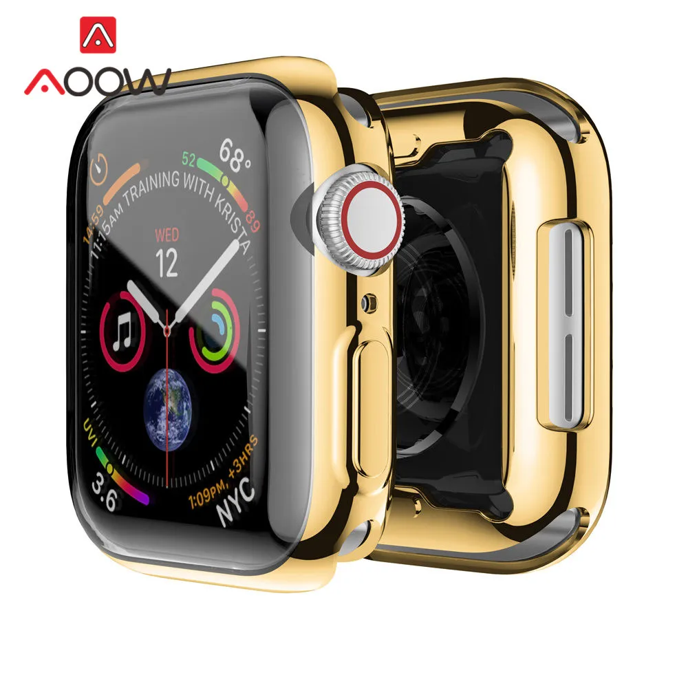 Gold Мягкий прозрачный TPU Экран Защитный чехол для наручных часов Apple Watch 40 мм 44 мм, 38 мм, 42 мм, полное защитное Плакирование крышка ремешок для iwatch на возраст 2, 3, 4 - Цвет ремешка: Gold