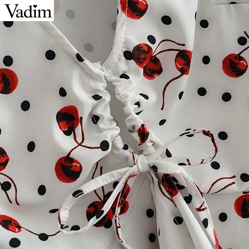 Vadim womem cherries блузка с принтом V шейный галстук бабочка длинным рукавом милые
