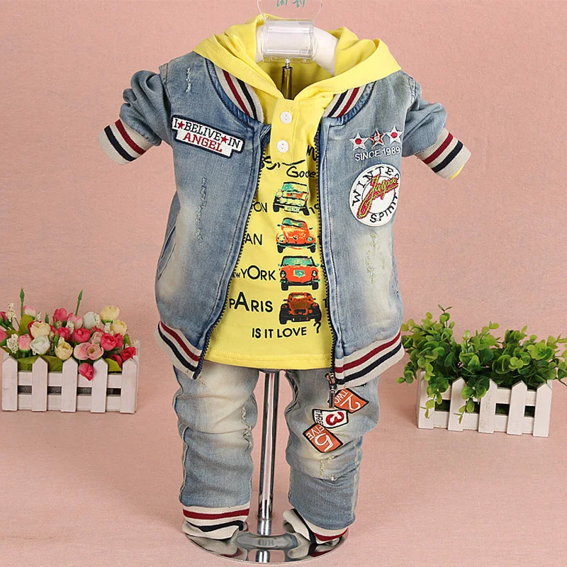 Baby Boy Demin Clothes Sets Clothing 3PCS Fashion High Qulity Hooded Set For Outfit Toddler Infant Suit 0 2 3 Years |